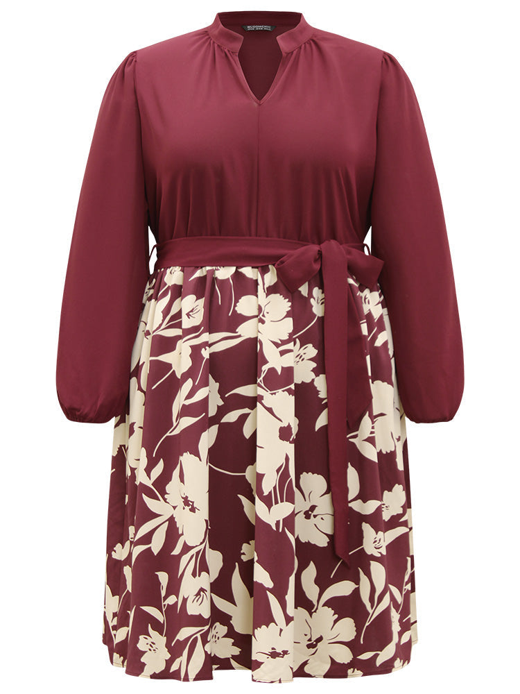 Silhouette Floral Print Belted Pleated Dress
