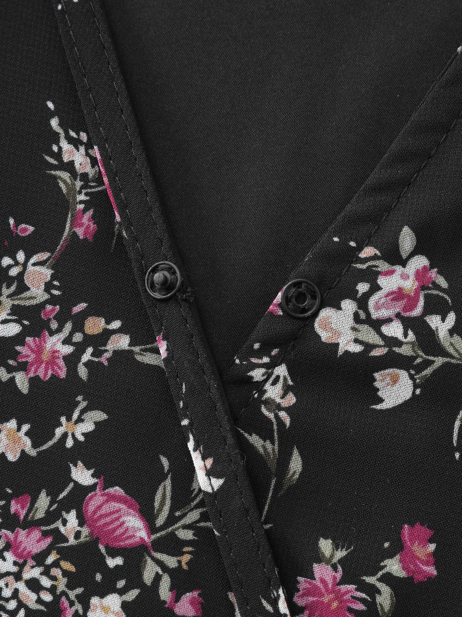 Soft Floral Print Lace Trim Midi Dress