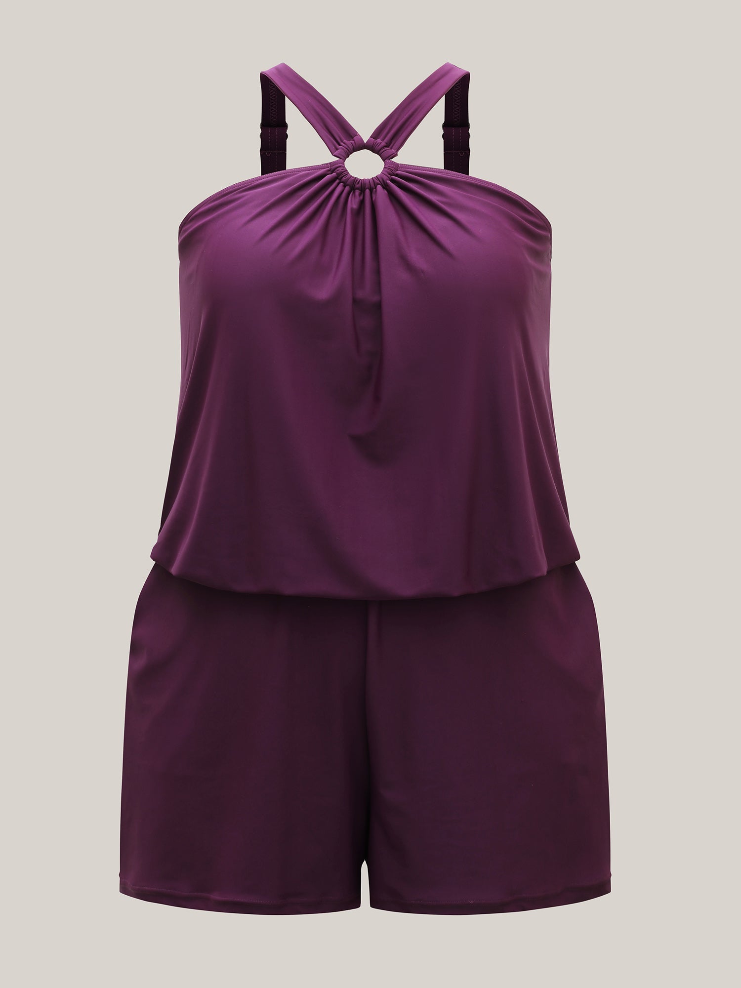 Halter Neck Pockets Cinched One-Piece Swimsuit