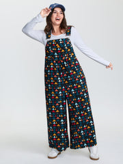 Geometric Print Pockets Adjustable Overall Jumpsuit