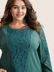 Solid Lace Patchwork Crew Neck Sweatshirt