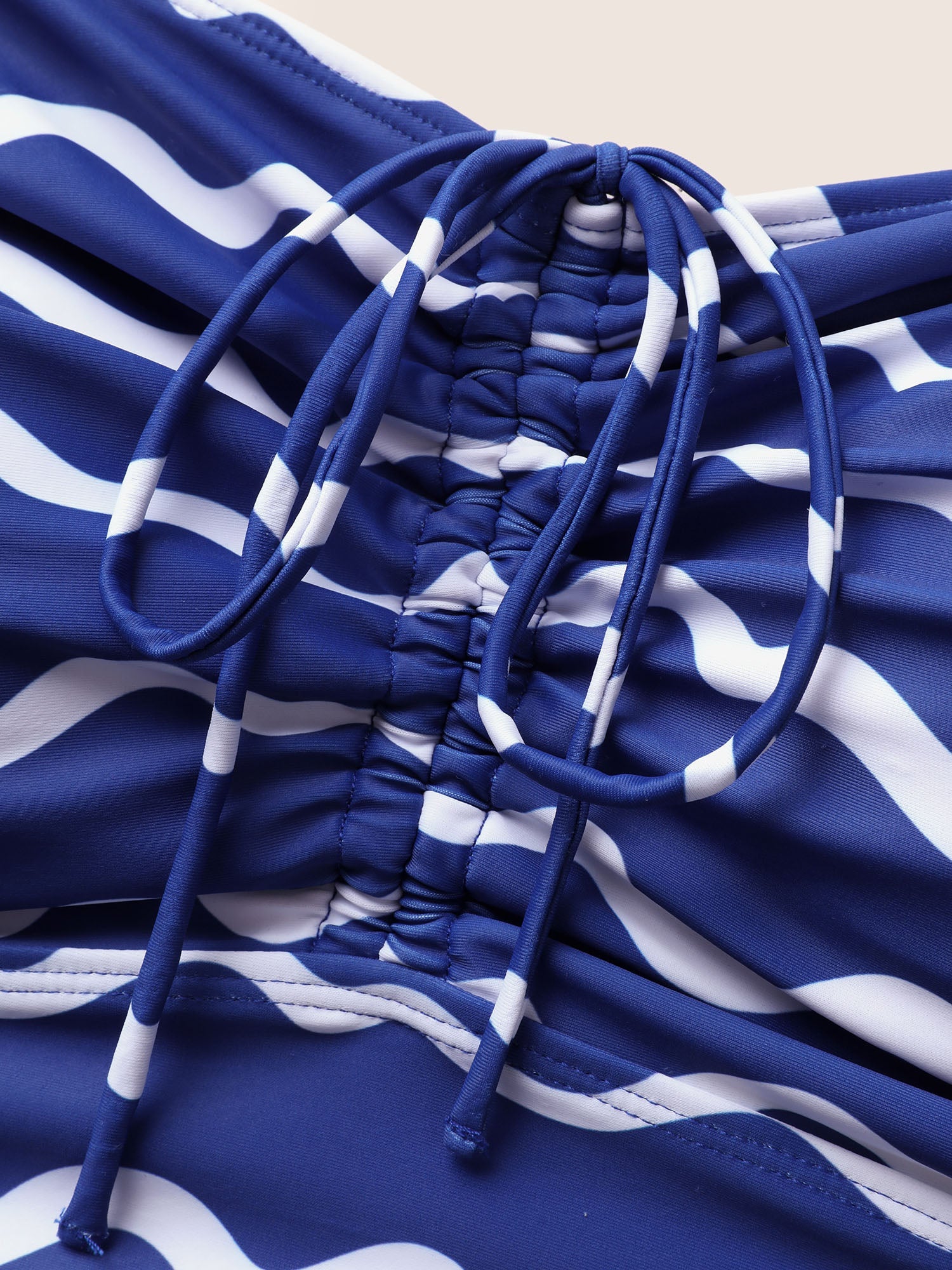 Striped Drawstring Gathered One Piece Swimsuit