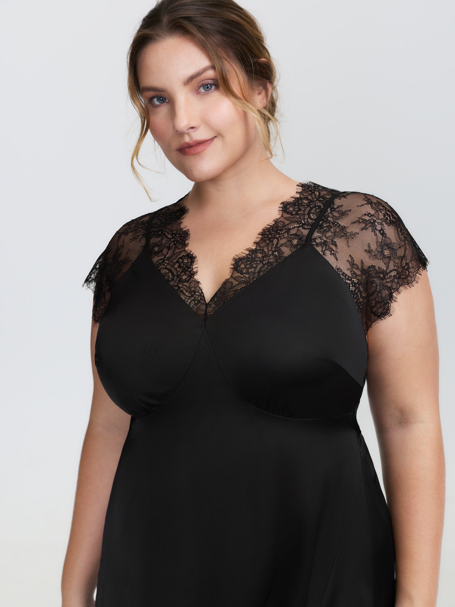 Sheer Lace Trim High Slit Sleep Dress