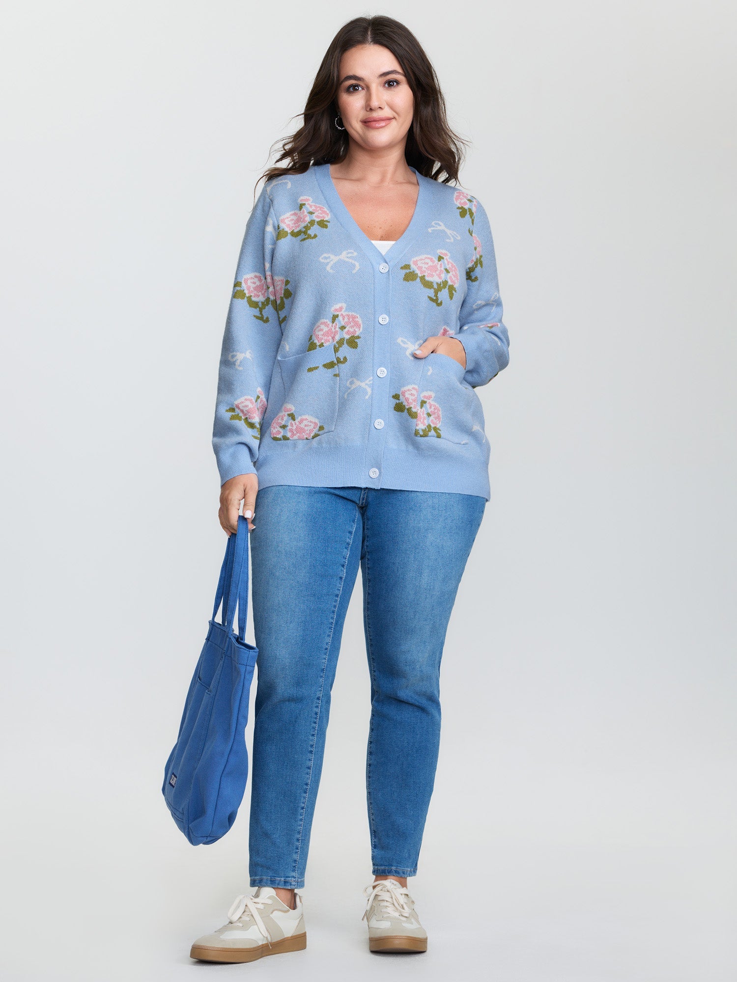 Beautiful Floral Bow Pattern Jacquard Knit Cardigan