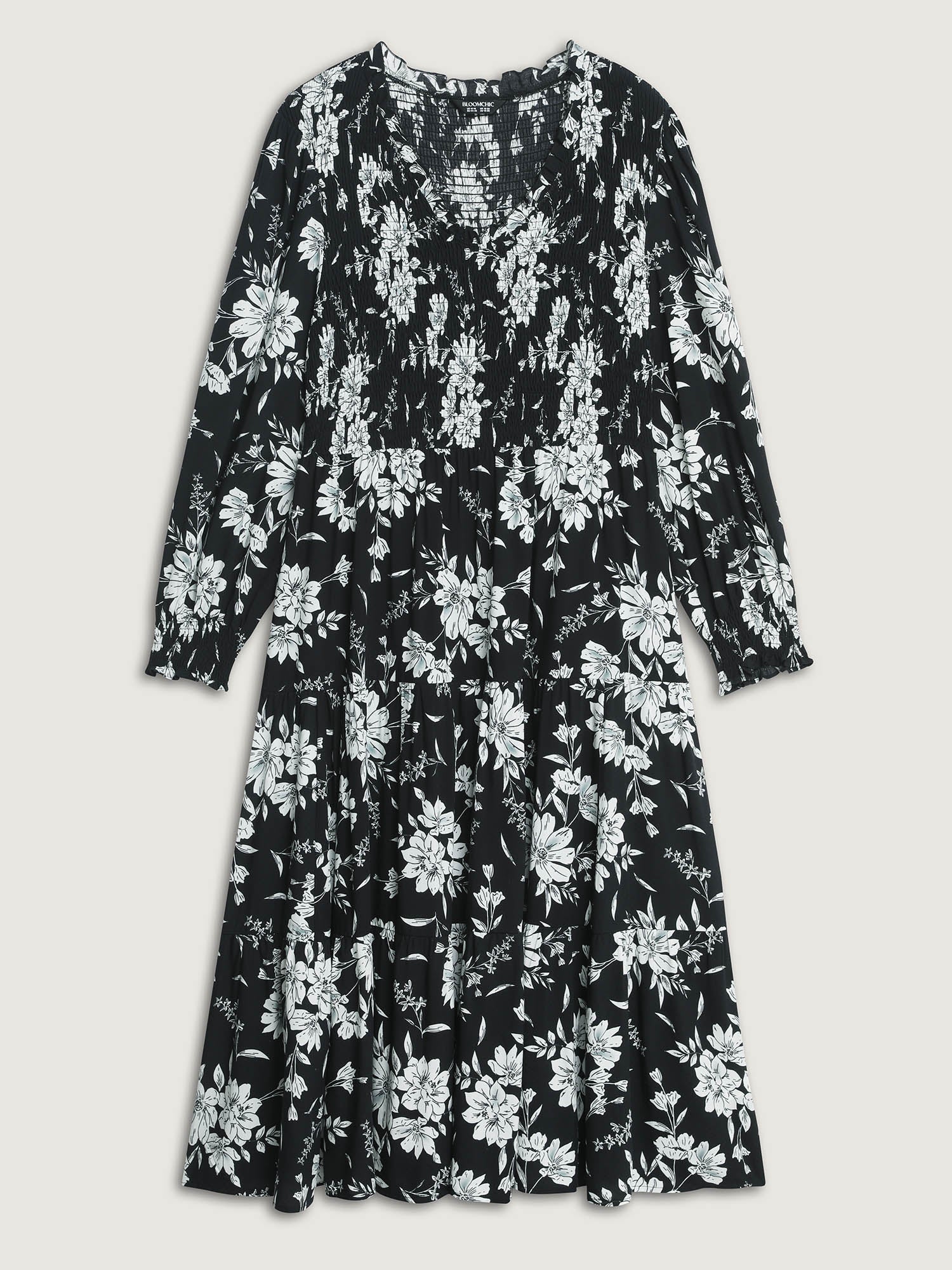 Silhouette Flower Shirred Maxi Dress