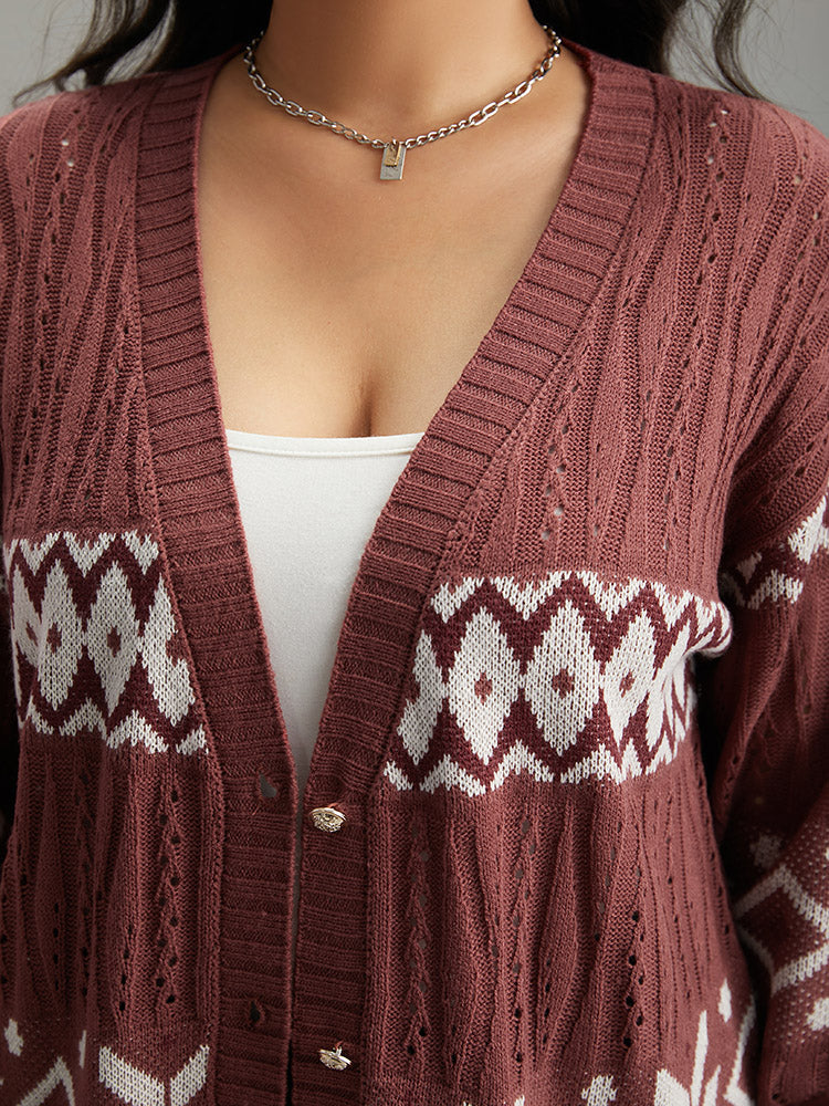 Bandana Print Eyelet Metal Button Fly Cardigan