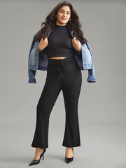 Solid Drawstring Ruched Flare Leg Pants