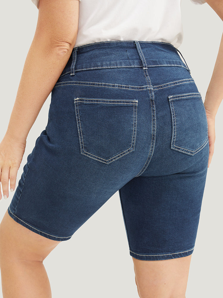 Slightly Stretchy  High Rise Black Wash Denim Shorts