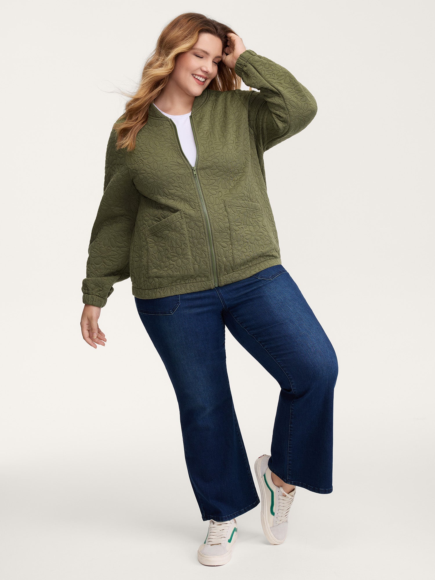 Floral Textured Zipper Front Jacket