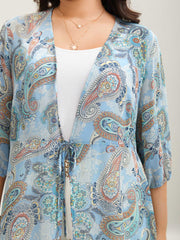 Paisley Print Sheer Tied Kimono Cardigan