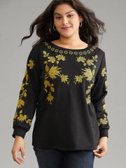 Floral Embroidered Two Tone Sweatshirt