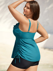 Ruffled Edges Drawstring Bust-Support Swim Top