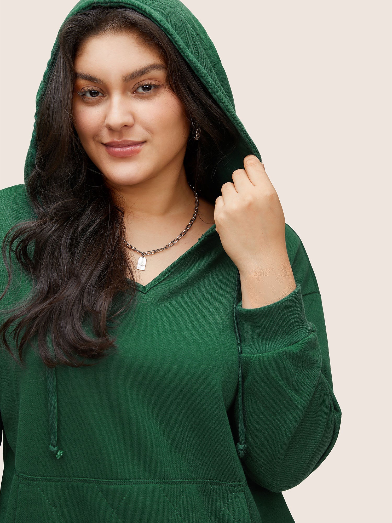 Solid Quilted Kangaroo Pocket Hooded Sweatshirt