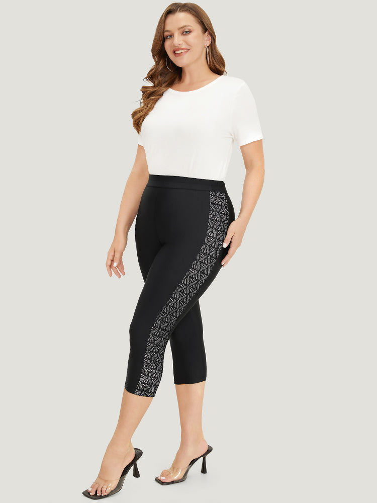 Solid Crochet Lace High Rise Cropped Leggings