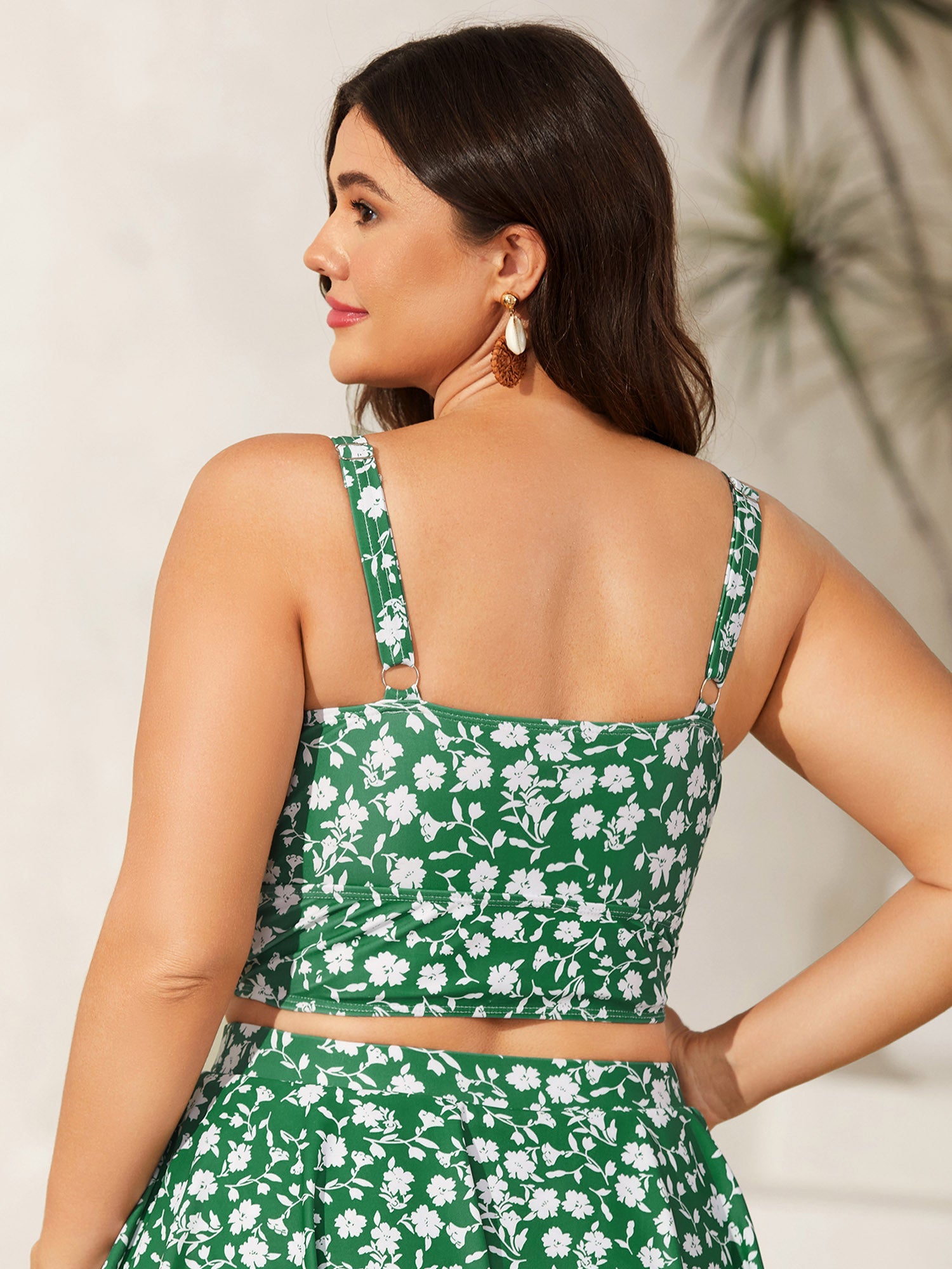 Ruffled Ditsy Floral Print Swim Top