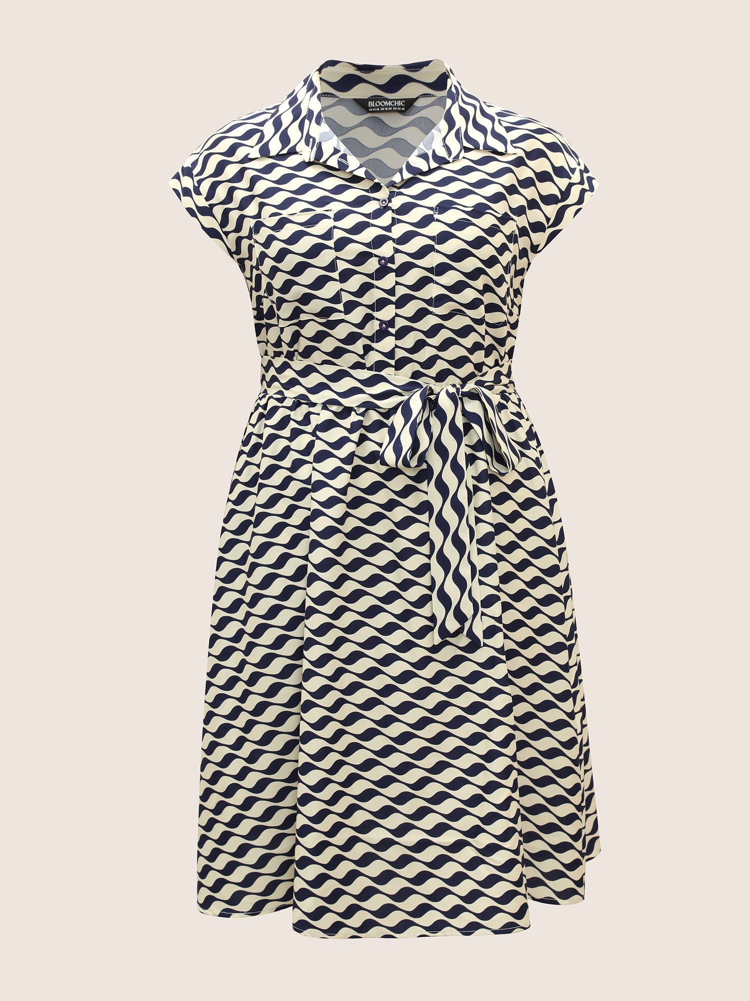 Shirt Collar Striped Belted Midi Dress