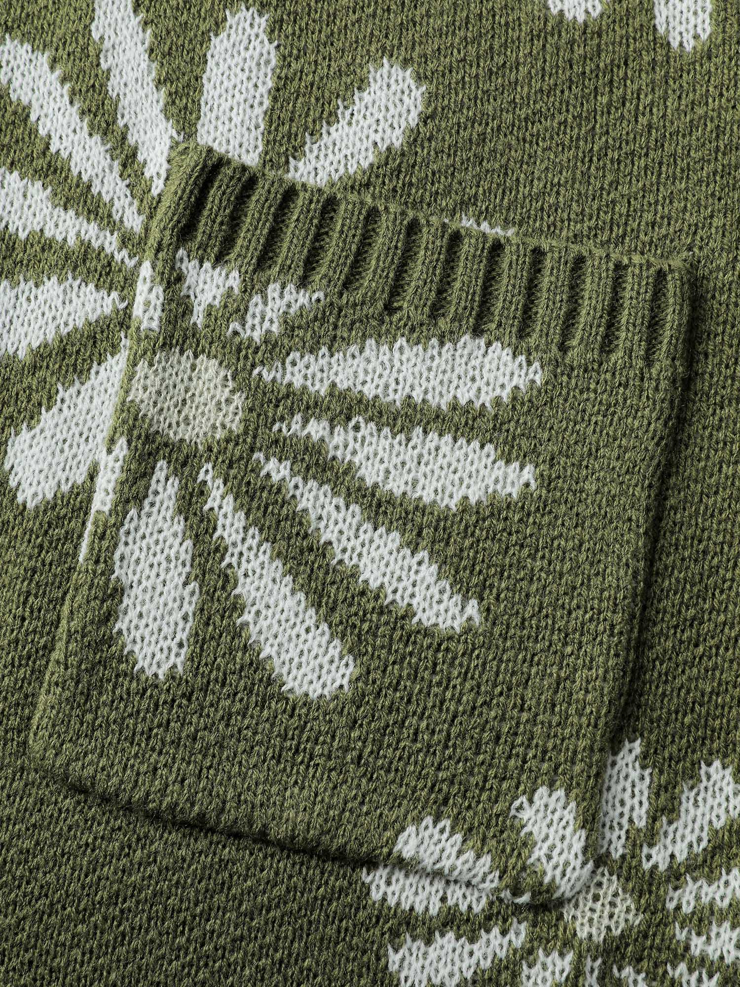 Floral Jacquard Button Pockets Knit Cardigan