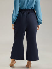 Solid Metal Detail Pocket Flare Leg Pants