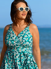 Floral Print Knotted Tie Hem Swim Dress
