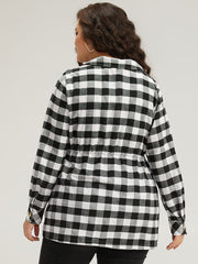 Halloween Plaid Drawstring Pocket Button Through Coat