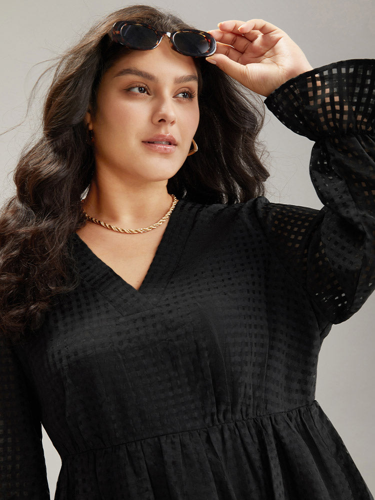 Solid Pocket Mesh Frill Trim Dress