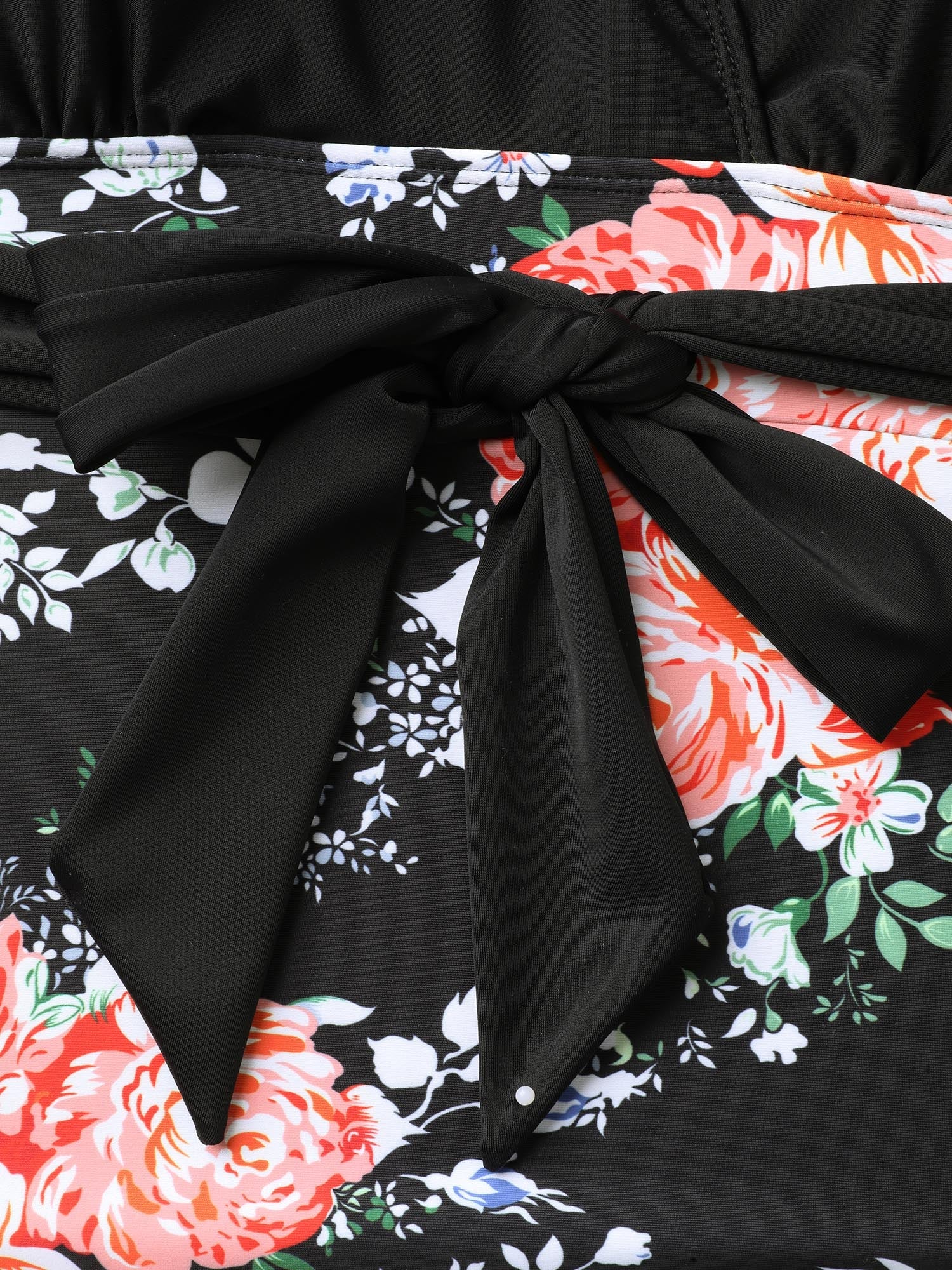 Floral Print Ruched Belted One-Piece Swimsuit