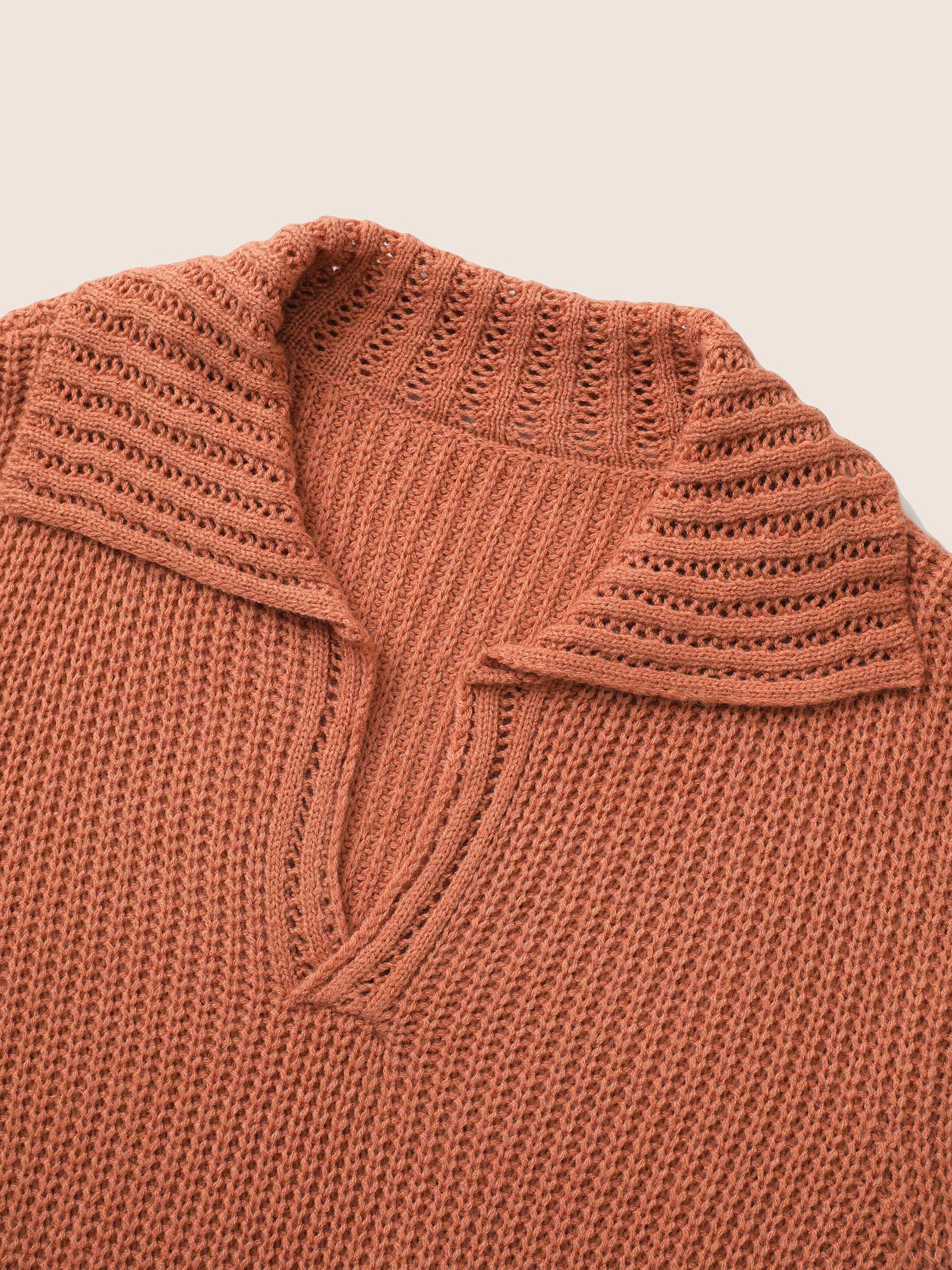 Solid Pocket Pointelle Knit Split Hem Pullover