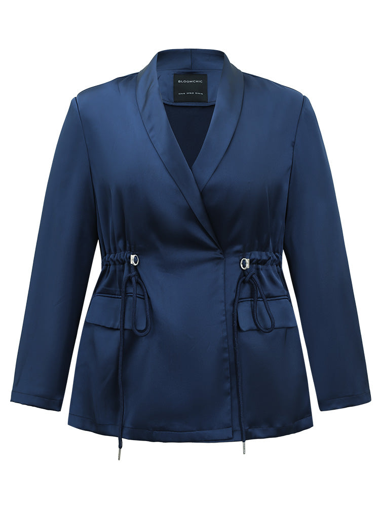 Suit Collar Flap Pocket Drawstring Ties Blazer