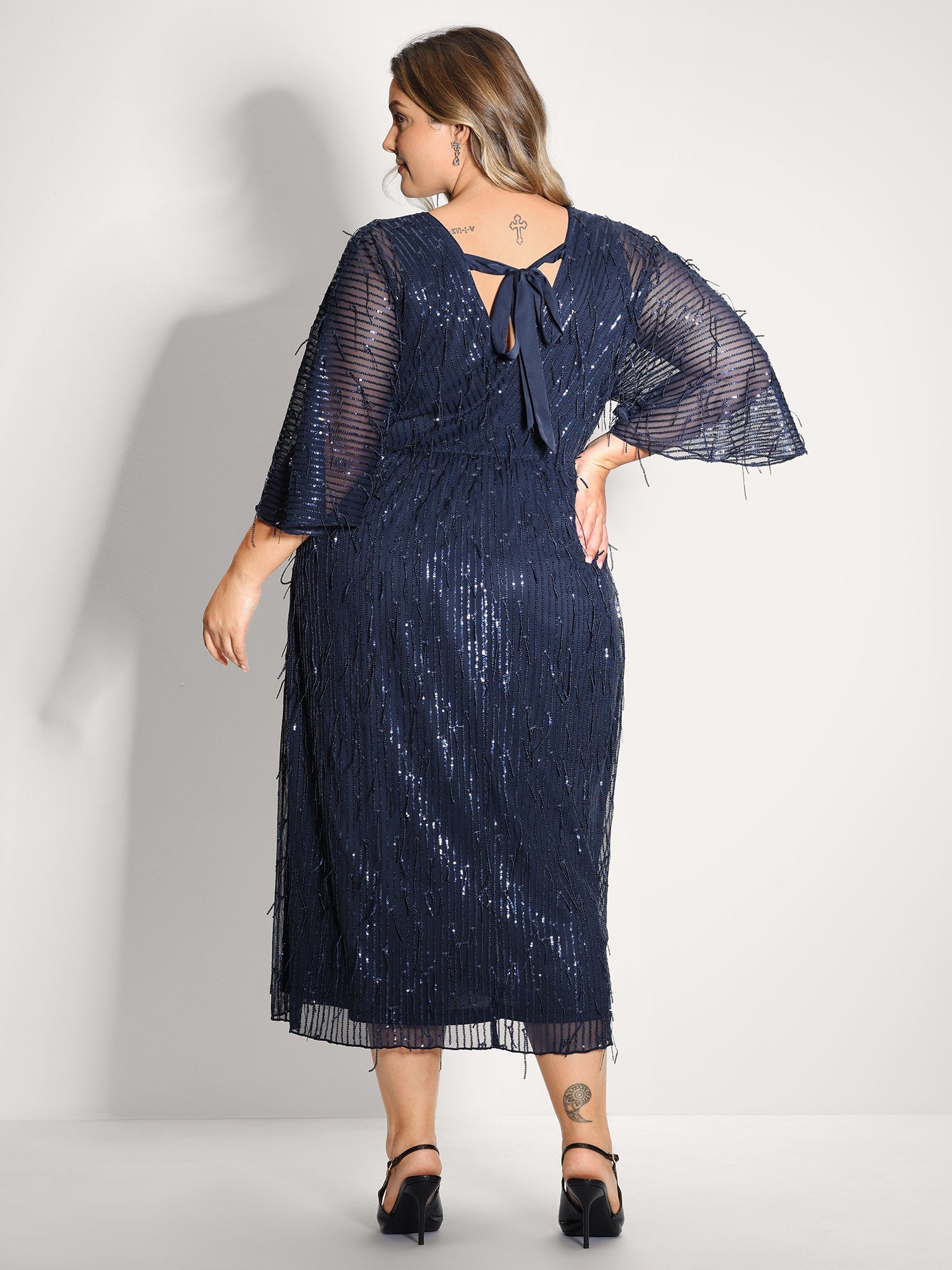 Sequin Lace High Slit Backless Maxi Dress