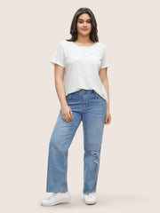 Solid Broderie Anglaise Peter Pan Collar T-shirt