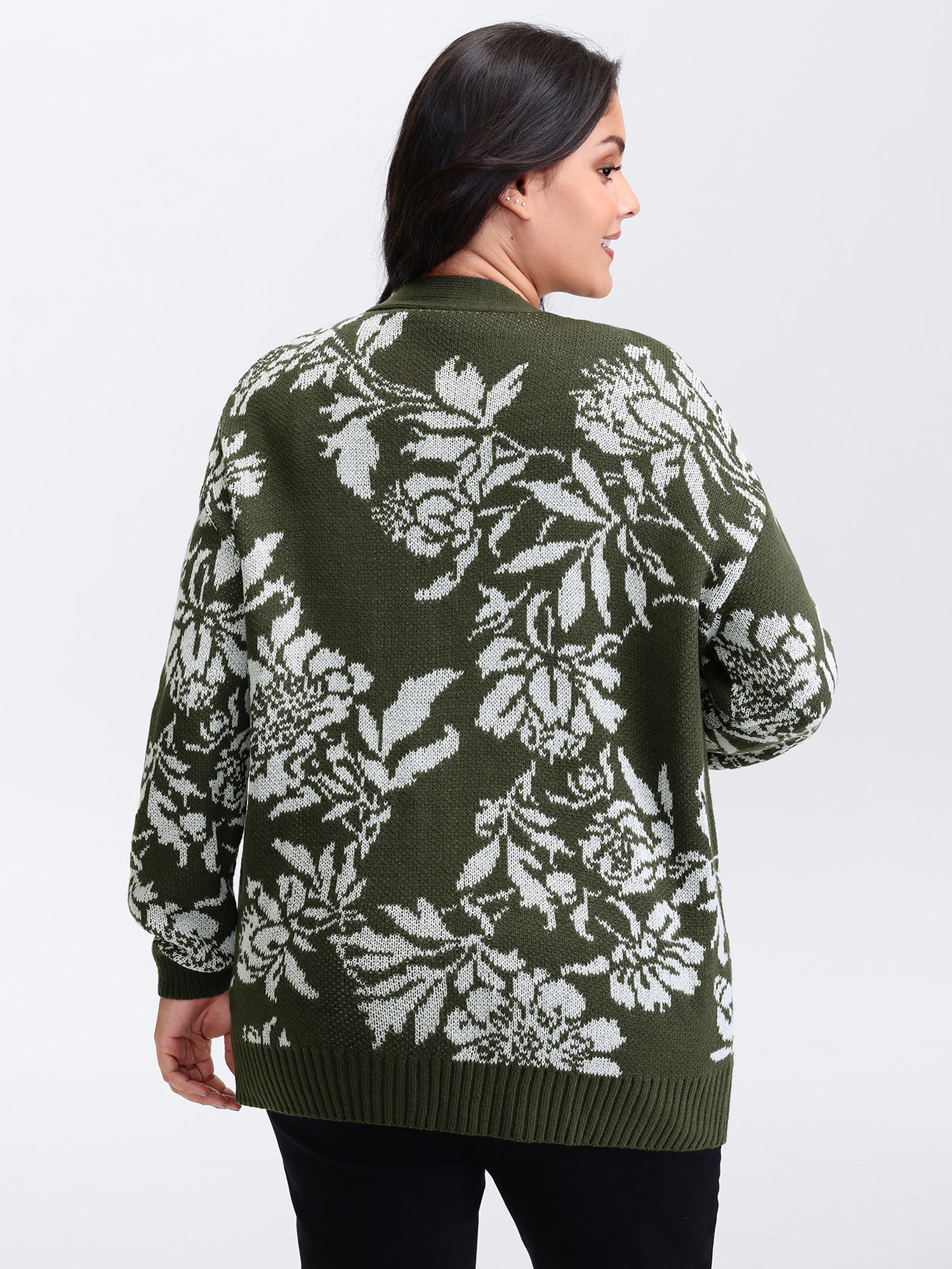 Floral Pattern V-Neck Knit Cardigan