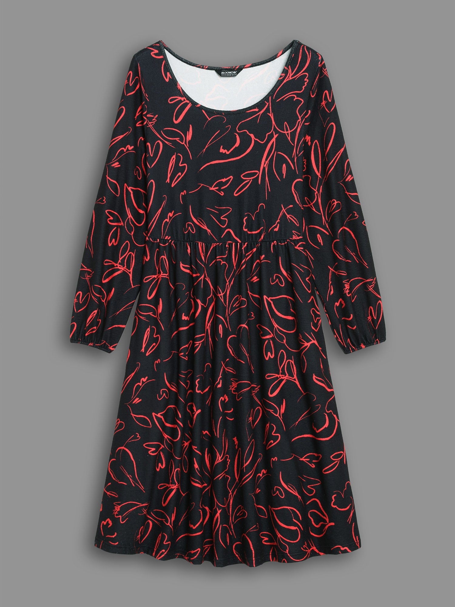 Floral Knit Round Neck Midi Dress