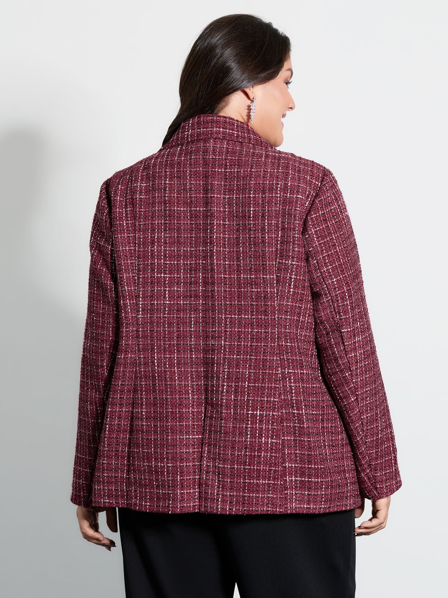 Tweed Brooch Waist-Defining Blazer
