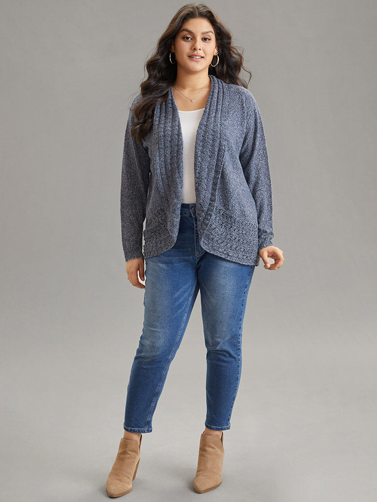 Solid Heather Lapel Collar Arc Hem Cardigan