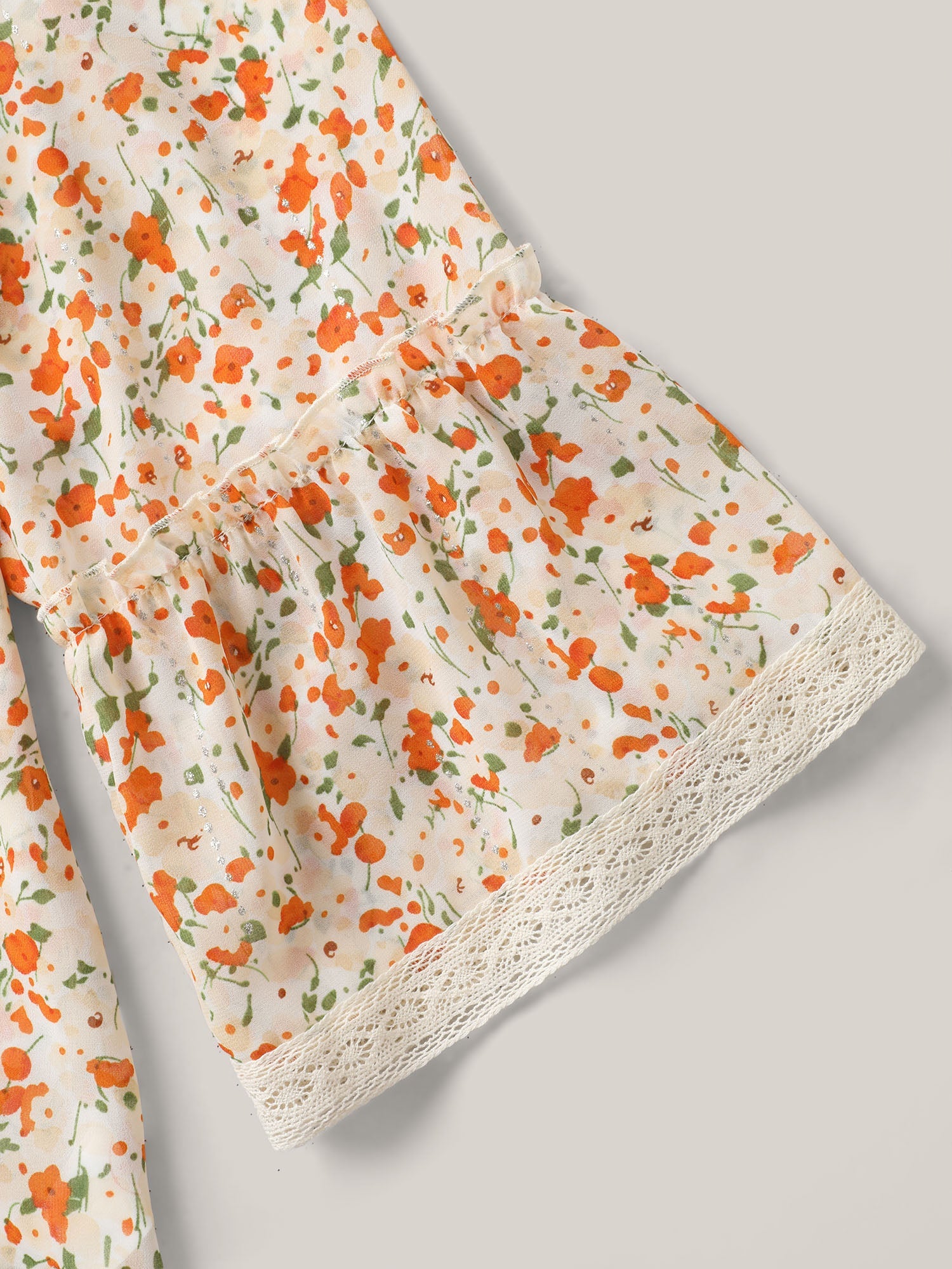 Fine Glitter Print Front-Tie Kimono