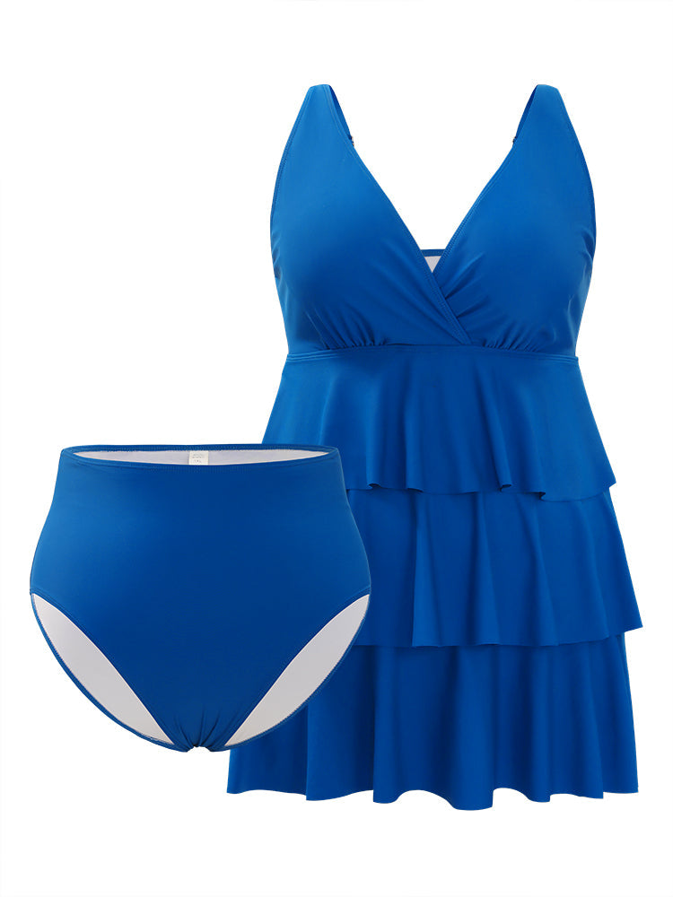 Adjustable Straps Wrap Sculpt Waist Ruffle Tiered Swim Dress