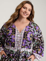 Floral Print Contrast Ruffled Trim Romper