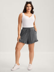 Supersoft Mixed Color Knit Drawstring Ruffled Shorts