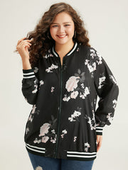 Floral Contrast Trim O Ring Zipper Jacket