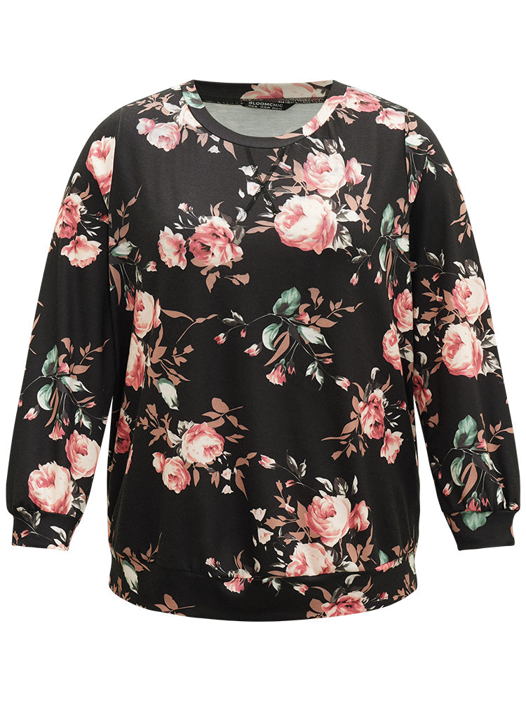 Floral Print Round Neck Sweatshirt