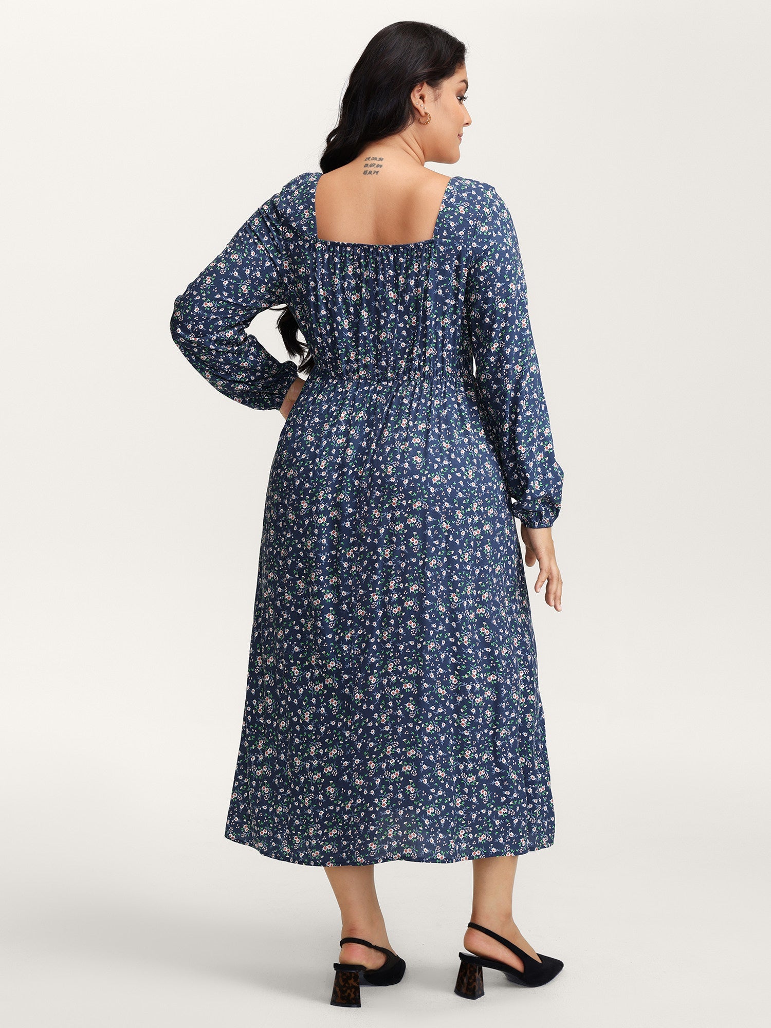 Floral Print Drawstring Bust-Ease Midi Dress