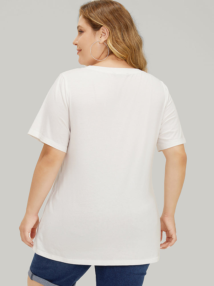 Coconut Tree & Letter Print Drop Shoulder T-shirt