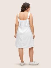 Solid Deep V Neck Patch Pocket Dress