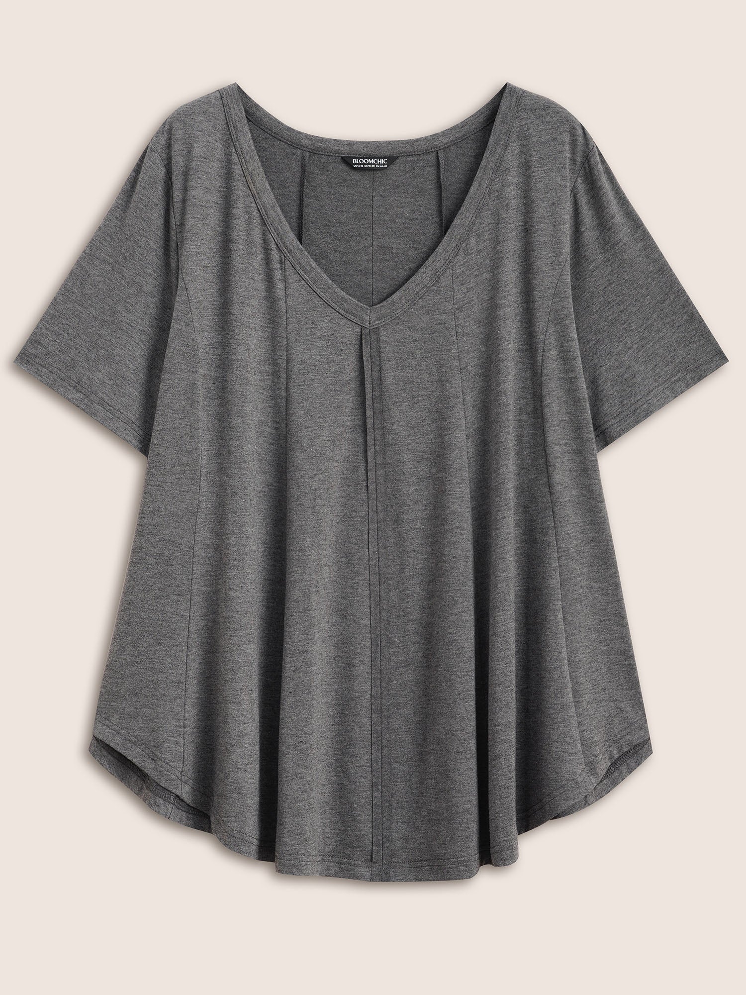 Solid Heather V Neck Curved Hem T-shirt