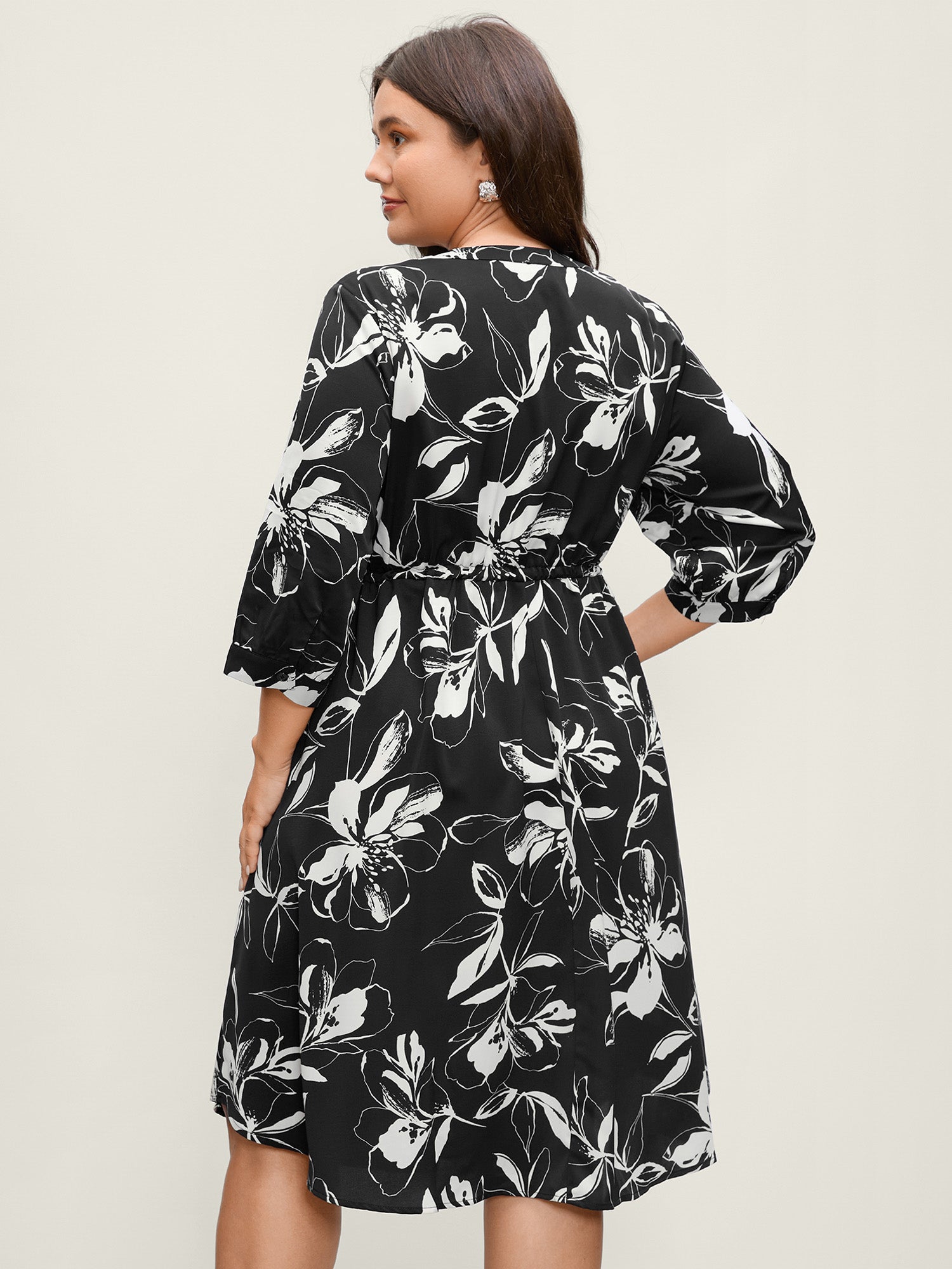Floral Print Drawstring Waist Midi Dress