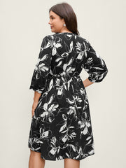 Floral Print Drawstring Waist Midi Dress