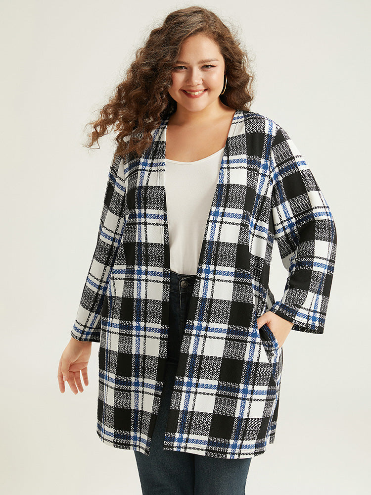 Plaid Print Pocket Open Front Kimono