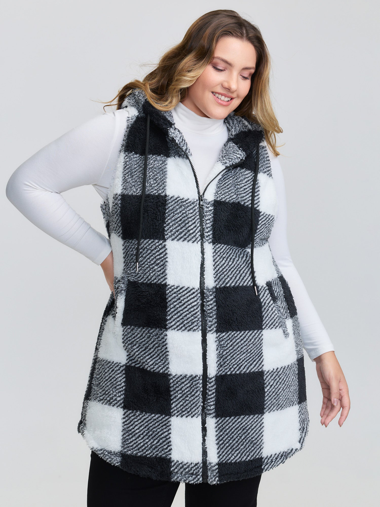 Checkered Reversible Hooded Vest Jacket