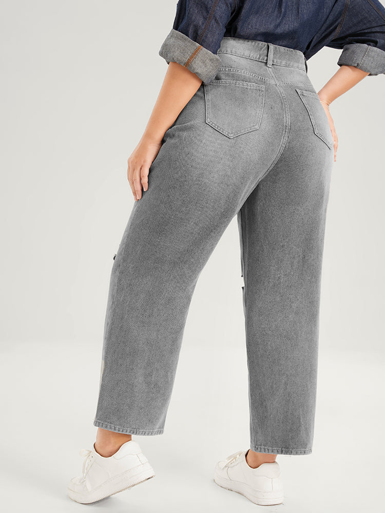 Boyfriend Wide Leg Non Stretchy High Rise Medium Wash Jeans