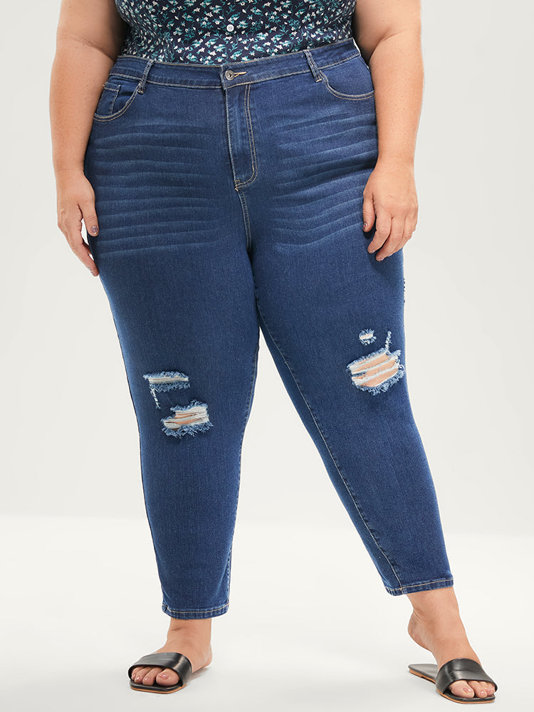 Skinny Moderately Stretchy Mid Rise Medium Wash Pocket Jeans